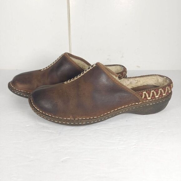 UGG Women's Kohala US 9 Brown Leather Sheepskin Shearling Slip-On Clogs Shoes - Picture 1 of 13